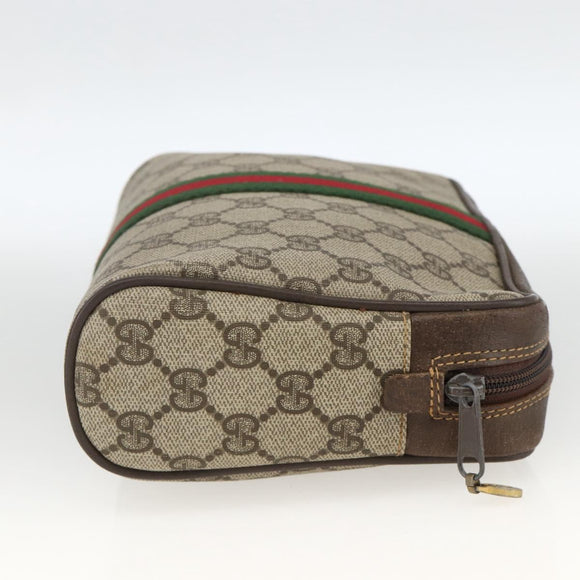 GUCCI GG Supreme Web Sherry Line Clutch Bag PVC Beige Red 010 378 Auth ka3160
