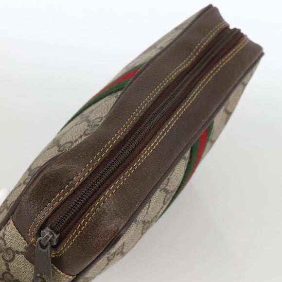 GUCCI GG Supreme Web Sherry Line Clutch Bag PVC Beige Red 010 378 Auth ka3160