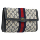 GUCCI GG Supreme Sherry Line Clutch Bag PVC Navy Gold Red 89 01 006 Auth ka3173-1
