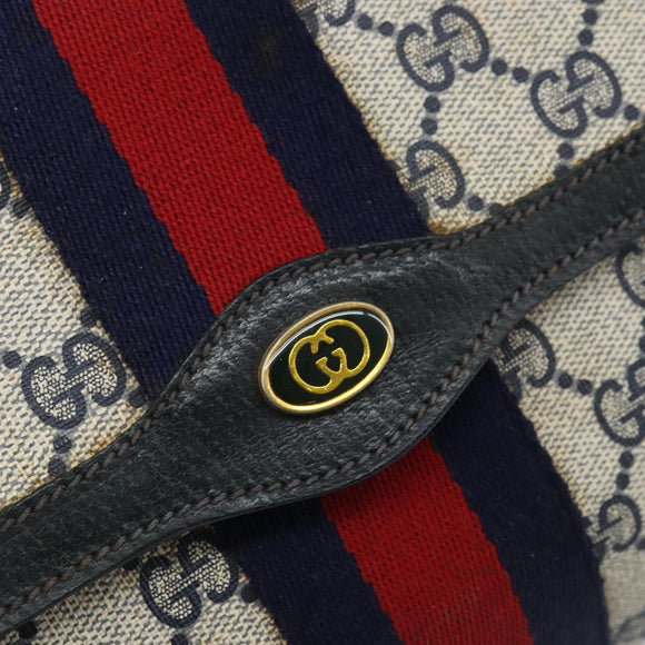 GUCCI GG Supreme Sherry Line Clutch Bag PVC Navy Gold Red 89 01 006 Auth ka3173