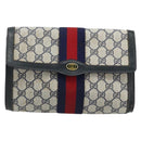 GUCCI GG Supreme Sherry Line Clutch Bag PVC Navy Gold Red 89 01 006 Auth ka3173-2