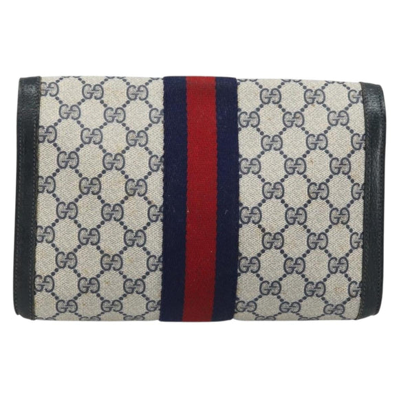 GUCCI GG Supreme Sherry Line Clutch Bag PVC Navy Gold Red 89 01 006 Auth ka3173