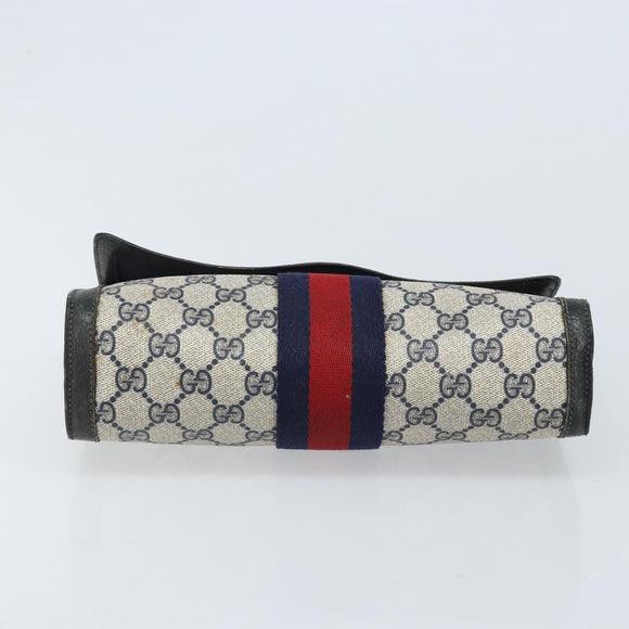 GUCCI GG Supreme Sherry Line Clutch Bag PVC Navy Gold Red 89 01 006 Auth ka3173