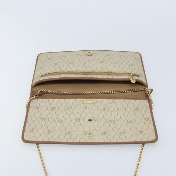 Christian Dior Honeycomb Canvas Chain Shoulder Bag PVC Beige Gold Auth ka3175
