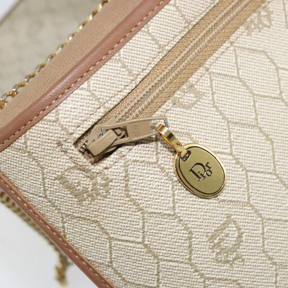 Christian Dior Honeycomb Canvas Chain Shoulder Bag PVC Beige Gold Auth ka3175