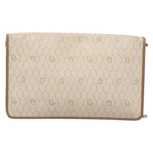 Christian Dior Honeycomb Canvas Chain Shoulder Bag PVC Beige Gold Auth ka3175