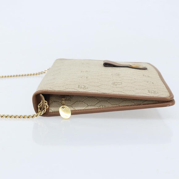 Christian Dior Honeycomb Canvas Chain Shoulder Bag PVC Beige Gold Auth ka3175