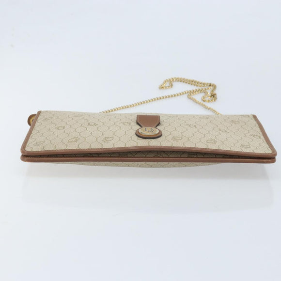 Christian Dior Honeycomb Canvas Chain Shoulder Bag PVC Beige Gold Auth ka3175