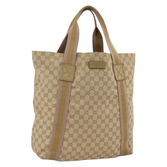 GUCCI GG Canvas Sherry Line Tote Bag Beige 189669 Auth ka3188