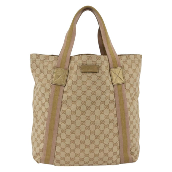 GUCCI GG Canvas Sherry Line Tote Bag Beige 189669 Auth ka3188
