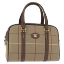 Burberrys Nova Check Boston Bag Canvas Leather Beige Gold Auth ka319-1