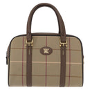 Burberrys Nova Check Boston Bag Canvas Leather Beige Gold Auth ka319-13