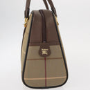 Burberrys Nova Check Boston Bag Canvas Leather Beige Gold Auth ka319-4