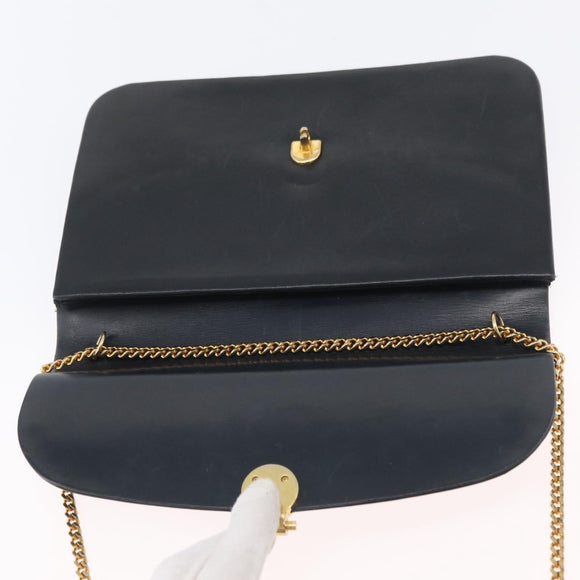 Christian Dior Chain Shoulder Bag Leather Black Gold Auth ka3196