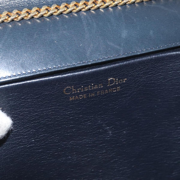 Christian Dior Chain Shoulder Bag Leather Black Gold Auth ka3196