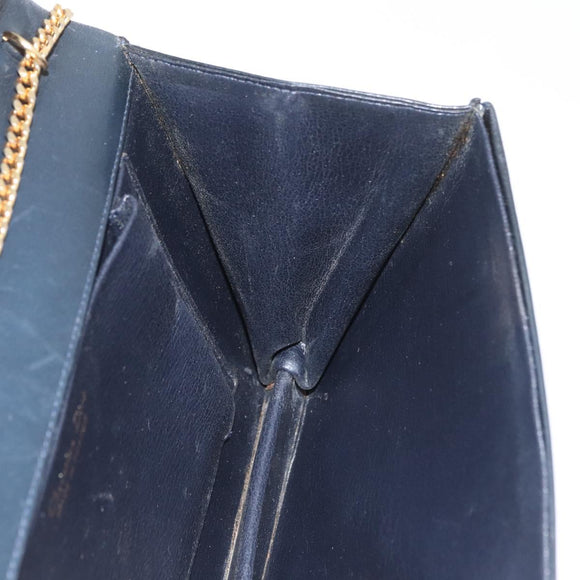 Christian Dior Chain Shoulder Bag Leather Black Gold Auth ka3196