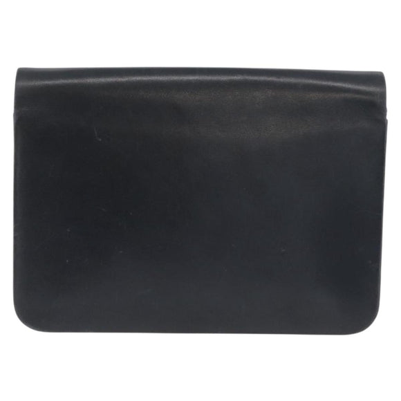 Christian Dior Chain Shoulder Bag Leather Black Gold Auth ka3196