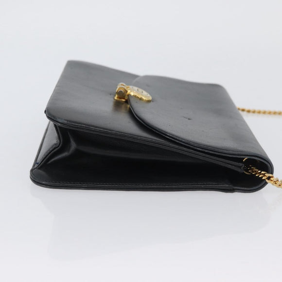 Christian Dior Chain Shoulder Bag Leather Black Gold Auth ka3196