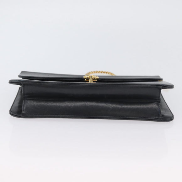 Christian Dior Chain Shoulder Bag Leather Black Gold Auth ka3196
