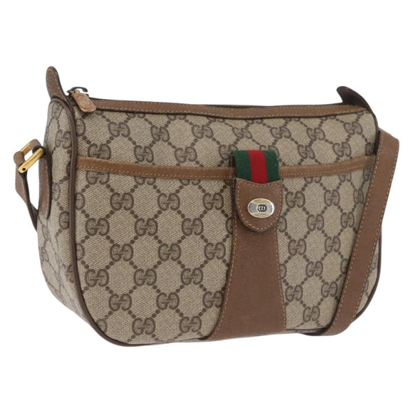 GUCCI GG Supreme Web Sherry Line Umhängetasche PVC Beige Gold 169937 Auth ka3198