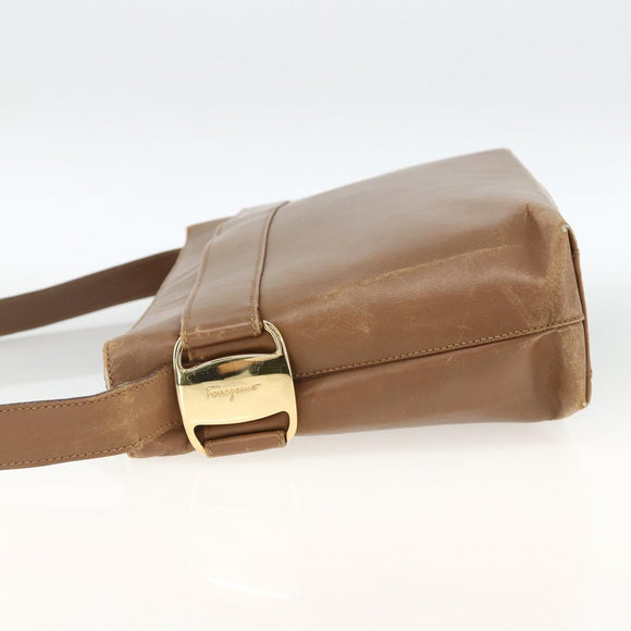 Salvatore Ferragamo Shoulder Bag Leather Brown Gold Auth ka3200