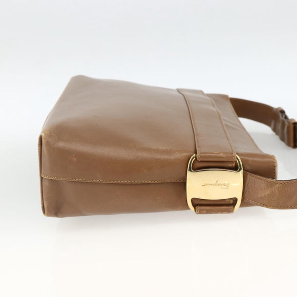 Salvatore Ferragamo Shoulder Bag Leather Brown Gold Auth ka3200