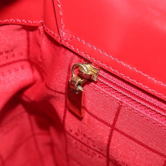 CELINE Hand Bag Leather Red Gold Auth ka3202