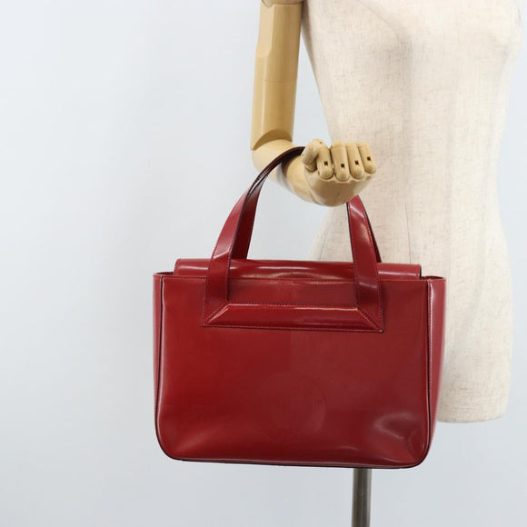 CELINE Hand Bag Leather Red Gold Auth ka3202