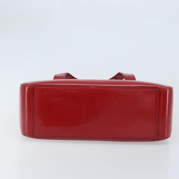 CELINE Hand Bag Leather Red Gold Auth ka3202