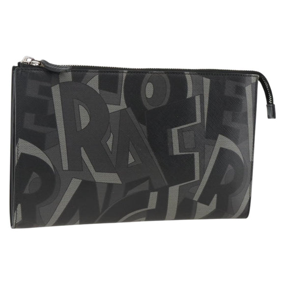 Salvatore Ferragamo Clutch Bag Leather Black Silver Auth ka3207