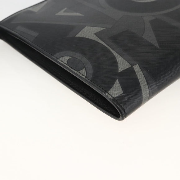Salvatore Ferragamo Clutch Bag Leather Black Silver Auth ka3207