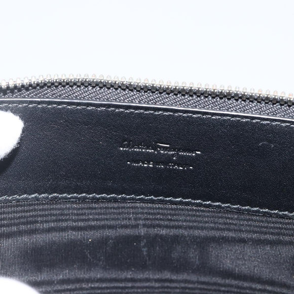 Salvatore Ferragamo Clutch Bag Leather Black Silver Auth ka3207
