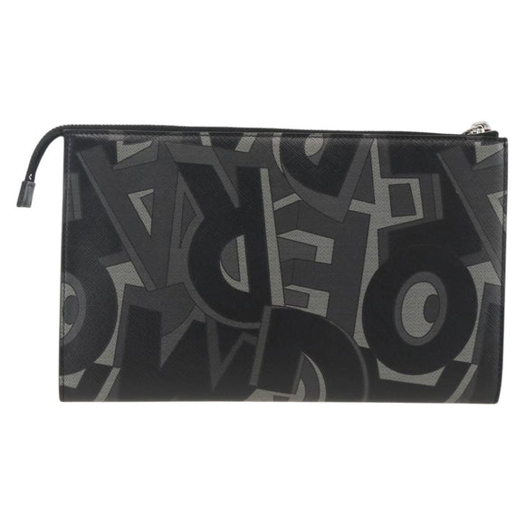 Salvatore Ferragamo Clutch Bag Leather Black Silver Auth ka3207