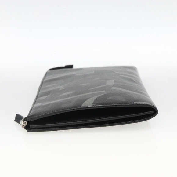 Salvatore Ferragamo Clutch Bag Leather Black Silver Auth ka3207