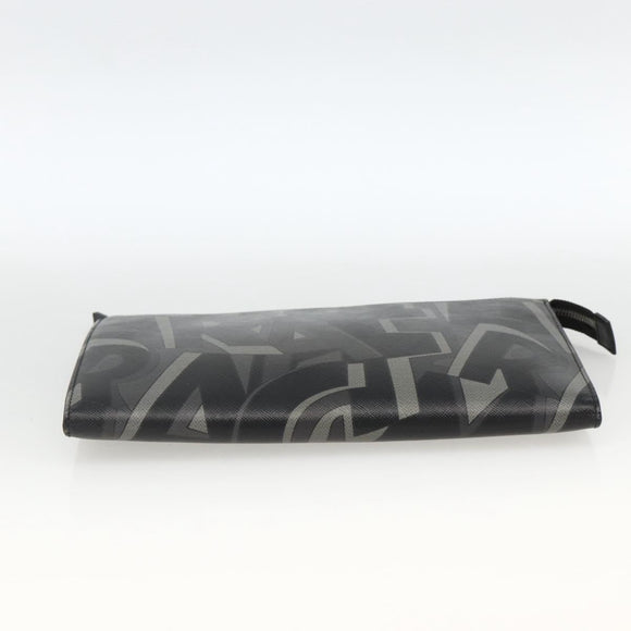 Salvatore Ferragamo Clutch Bag Leather Black Silver Auth ka3207