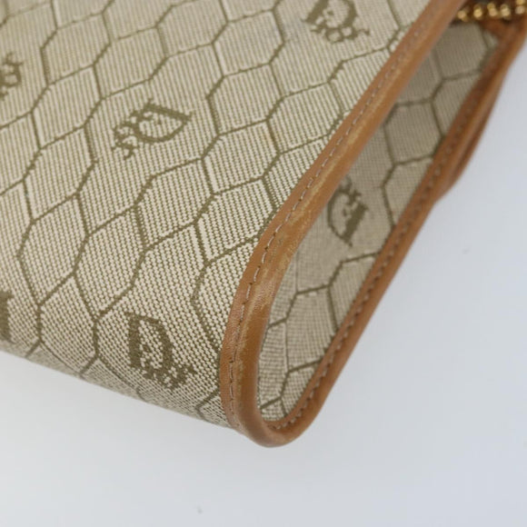 Christian Dior Honeycomb Canvas Chain Shoulder Bag PVC Beige Gold Auth ka3209
