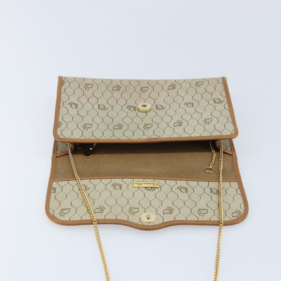 Christian Dior Honeycomb Canvas Chain Shoulder Bag PVC Beige Gold Auth ka3209