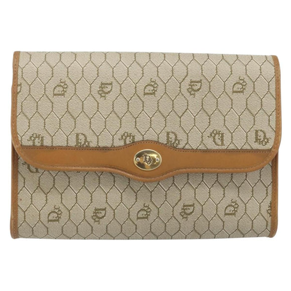 Christian Dior Honeycomb Canvas Chain Shoulder Bag PVC Beige Gold Auth ka3209