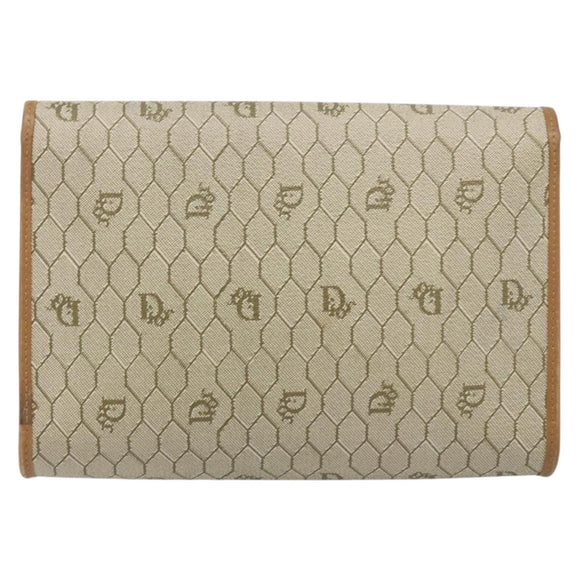 Christian Dior Honeycomb Canvas Chain Shoulder Bag PVC Beige Gold Auth ka3209