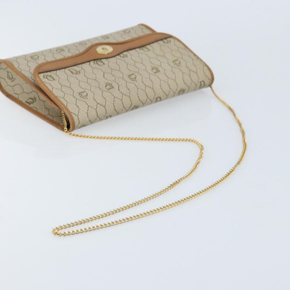 Christian Dior Honeycomb Canvas Chain Shoulder Bag PVC Beige Gold Auth ka3209
