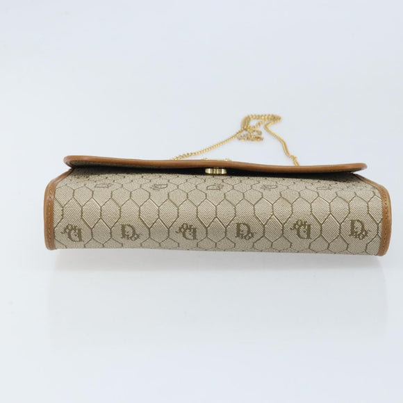 Christian Dior Honeycomb Canvas Chain Shoulder Bag PVC Beige Gold Auth ka3209