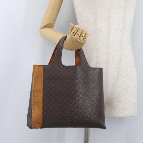 CELINE Macadam Canvas Hand Bag PVC Leather Brown Gold Auth ka3211