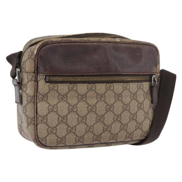 GUCCI GG Supreme Shoulder Bag PVC Beige Silver 114291 Auth ka3217