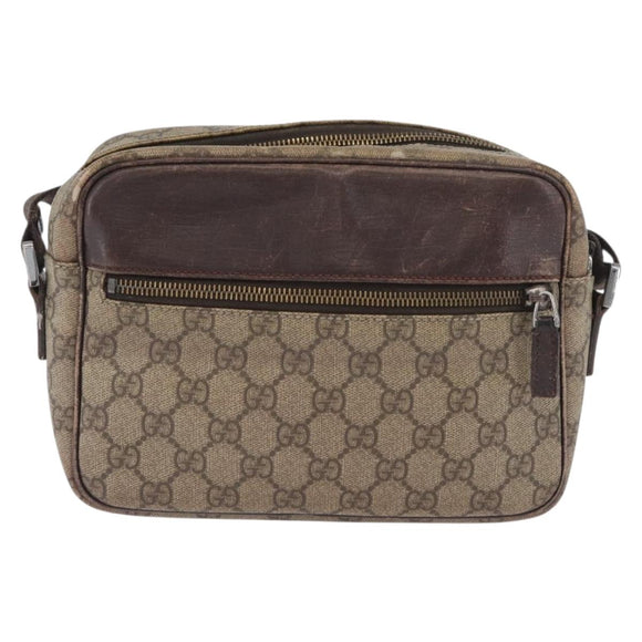 GUCCI GG Supreme Shoulder Bag PVC Beige Silver 114291 Auth ka3217
