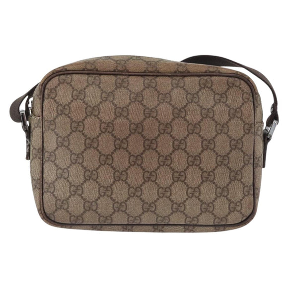 GUCCI GG Supreme Shoulder Bag PVC Beige Silver 114291 Auth ka3217