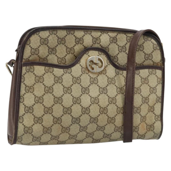 GUCCI GG Supreme Umhängetasche PVC Beige Gold Auth ka3220