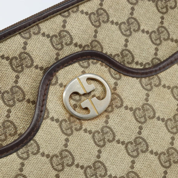 GUCCI GG Supreme Umhängetasche PVC Beige Gold Auth ka3220