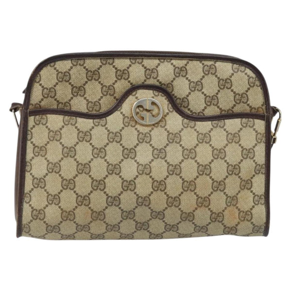 GUCCI GG Supreme Umhängetasche PVC Beige Gold Auth ka3220