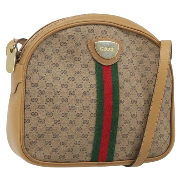 GUCCI Micro GG Supreme Web Sherry Line Shoulder Bag PVC Beige Gold Auth ka3222