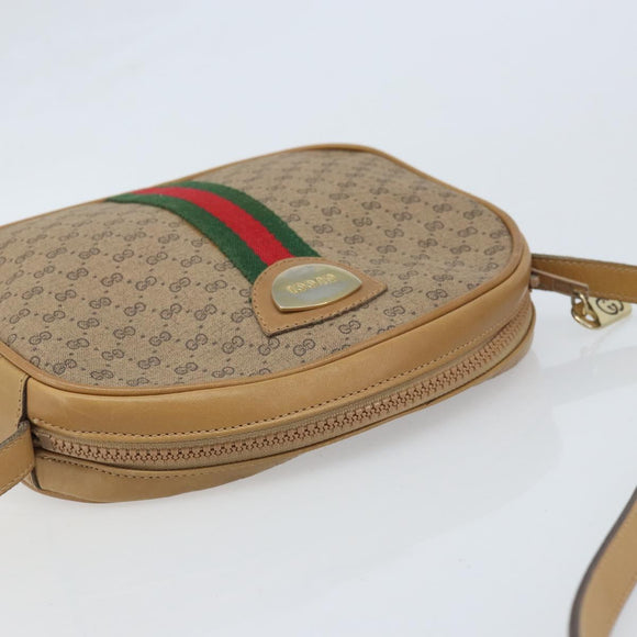 GUCCI Micro GG Supreme Web Sherry Line Shoulder Bag PVC Beige Gold Auth ka3222